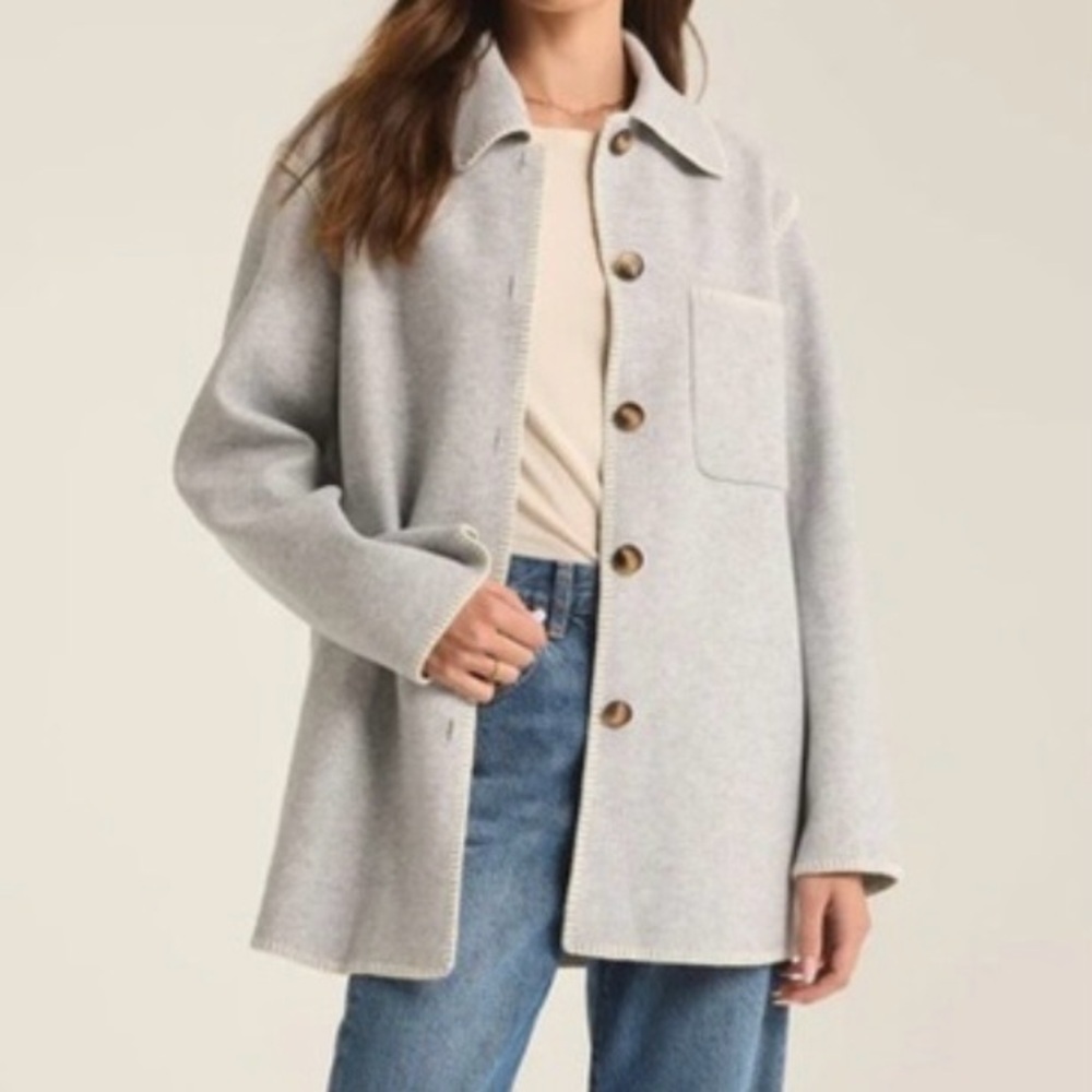 Z Supply Olivia Whipstitch Jacket Grey Relaxed Fit New
